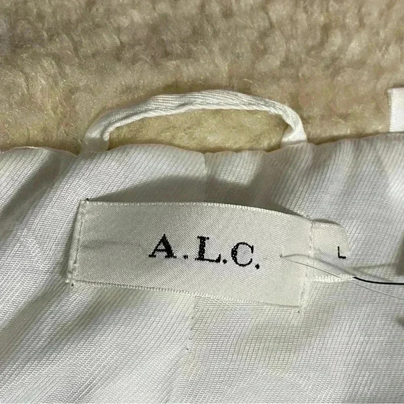 A.L.C Women’s Large Caramel Patchwork Patterned Stanley Faux Shearling Coat NWT - Picture 9 of 11